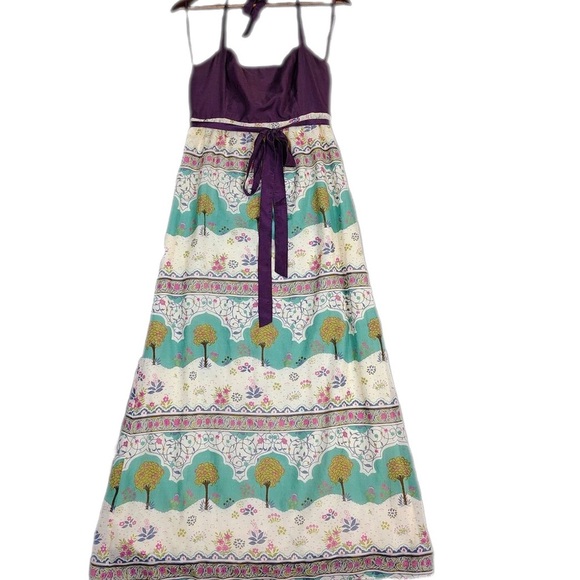 Anthropologie Maeve Purple Skoura Idyll Tree Print Halter Maxi Dress Size 0 - Picture 4 of 14